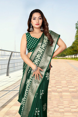J6 Designers Embellished, Printed, Geometric Print Bollywood Cotton Silk Saree(Green)