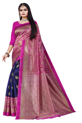 ZVARIETY Embellished Banarasi Art Silk Saree(Blue)