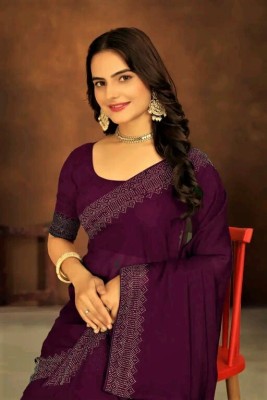 DHRAM CREATION Self Design Bollywood Georgette Saree(Purple)