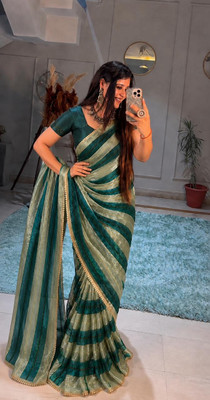 Jay Bajrang Fashion Striped, Woven, Self Design Bollywood Tissue Saree(Light Green)