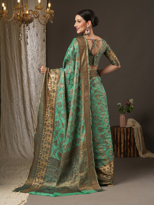 Divastri Woven Dharmavaram Silk Blend Saree(Light Blue)