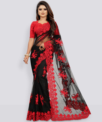 YASHVI Embroidered Bollywood Net Saree(Black)