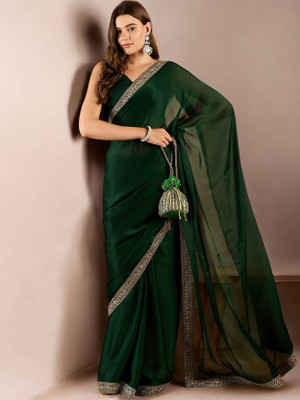 MAVTAR01 Embroidered, Solid/Plain Bollywood Silk Blend Saree(Green)