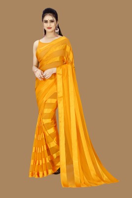 Anand Sarees Striped Bollywood Satin Saree(Yellow)