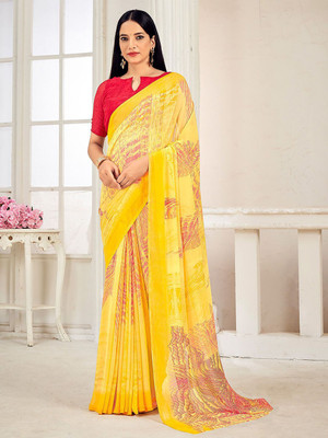 Anouk Rustic Printed Daily Wear Georgette Saree(Yellow)