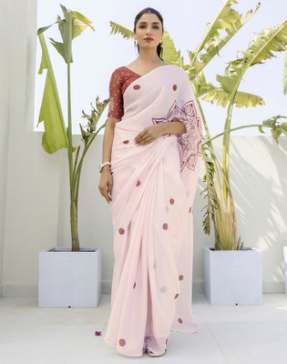 Satrani Solid/Plain, Self Design Bollywood Satin Saree(White)