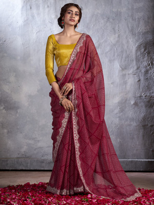 Tasrika Printed Bollywood Chiffon Saree(Maroon)