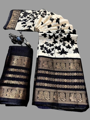 HAMOFY Digital Print Bollywood Silk Blend Saree(White)