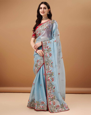 MRUTIENTERPRIS Embroidered Bollywood Jimmy choo Saree(Blue)