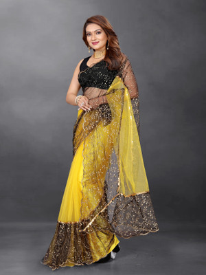 YASHVI Embellished, Embroidered Bollywood Net Saree(Yellow)