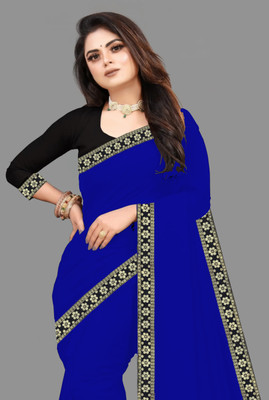 Jevlan Self Design Bollywood Georgette Saree(Blue)