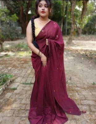 R B SAREE HOUSE Self Design Handloom Pure Cotton Saree(Maroon)