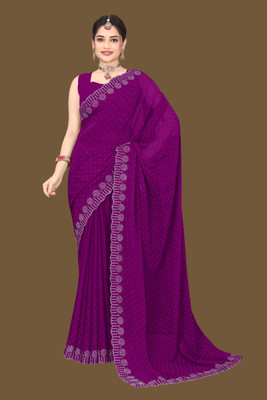Shiv Febric Embellished Chanderi Georgette Saree(Purple)