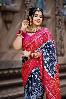 kalyani nx Printed Sambalpuri Pure Cotton Saree(Pink)