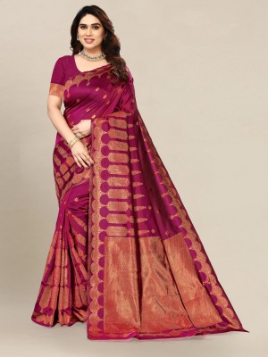 Om Shantam sarees Self Design, Woven Bollywood Jacquard, Art Silk Saree(Magenta)
