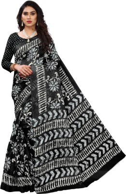 Winza Designer Printed, Floral Print Daily Wear Cotton Silk Saree(Black)