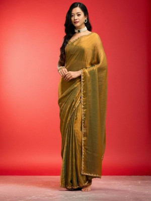 AVANTIKA FASHION Solid/Plain, Woven Bollywood Organza, Pure Silk Saree(Yellow)