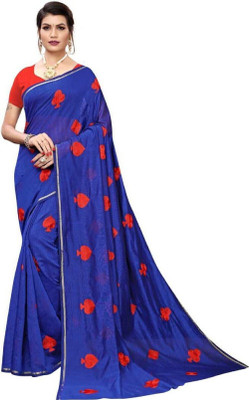 ROOP SUNDARI SAREES Embroidered Bollywood Cotton Blend Saree(Blue)