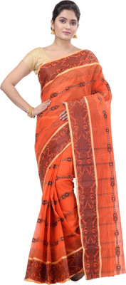 DipDiya Self Design Tant Pure Cotton Saree(Orange)