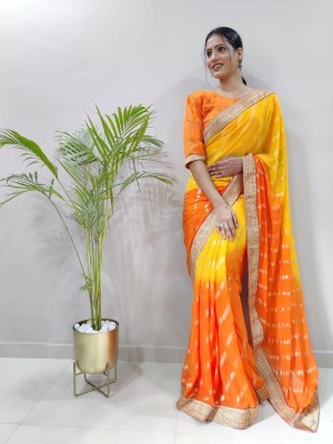 KRIYANSH Embroidered, Self Design, Woven, Printed, Temple Border, Striped Daily Wear Georgette Saree(Orange)