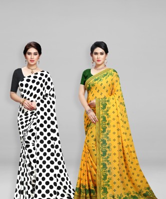 kashvi sarees Printed, Polka Print Daily Wear Georgette Saree(Pack of 2, White, Yellow)