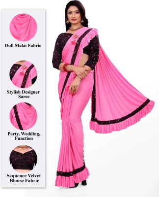 PANETAR Solid/Plain Bollywood Lycra Blend Saree(Pink)