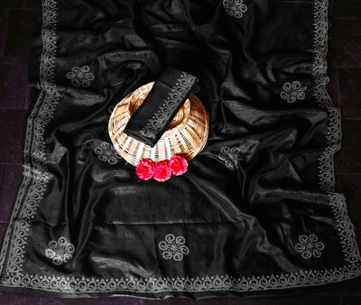 Dharam Creation Embroidered Bollywood Georgette Saree(Black)