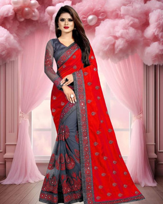 JAYAMENTERPRISE Printed Banarasi Lycra, Net Saree(Red, Grey)