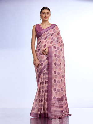 Tasrika Digital Print Bollywood Linen Saree(Purple)