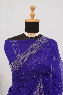 VarniRaaj Fashion Embellished, Floral Print, Geometric Print Bollywood Organza Saree(Light Blue)