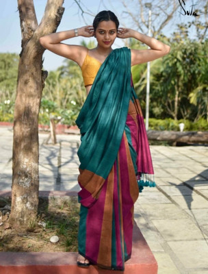 Sandhyatara Checkered Handloom Cotton Silk Saree(Multicolor)