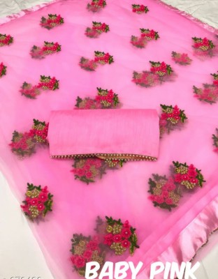 vallavi fashion Embroidered Bollywood Net Saree(Pink)