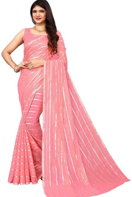 vijj Striped Bandhani Georgette Saree(Multicolor)