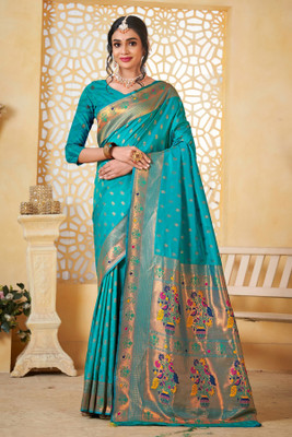 Yogik Creation Woven, Printed Paithani Art Silk Saree(Light Green)