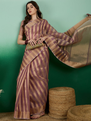 Suha Woven Banarasi Organza Saree(Brown)