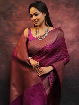SHREE KSHETRAPAL CREATION Self Design Banarasi Pure Silk Saree(Purple)
