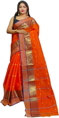 HouseOfCommon Printed, Woven Jamdani Cotton Silk Saree(Orange)