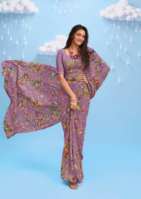 Laxmipati sarees Printed Daily Wear Georgette Saree(Purple)