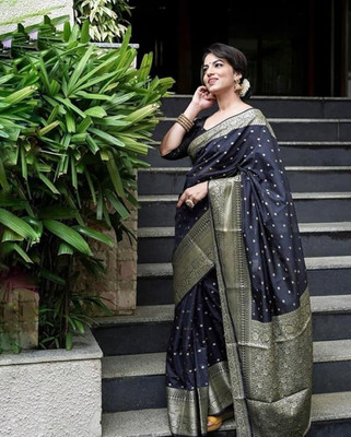 SWAMI STUDIO Self Design Banarasi Jacquard Saree(Black)