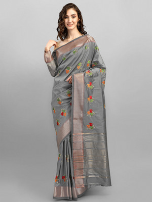 SERONA FABRICS Embroidered, Self Design, Printed, Woven Bollywood Cotton Silk, Jacquard Saree(Grey)