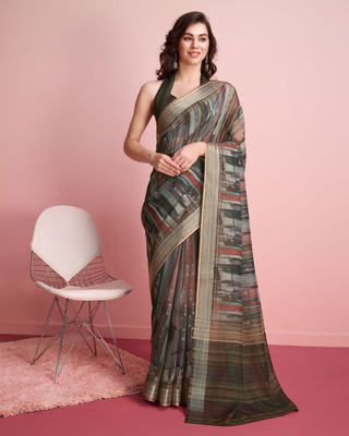 Rachna Digital Print Daily Wear Linen Saree(Multicolor)