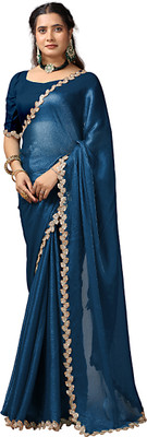 Virendra Textiles Self Design Bollywood Satin Saree(Blue)