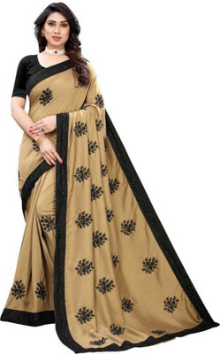 GOLDOLL FAB Embroidered Bollywood Georgette Saree(Cream)