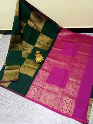 NESHVI ENTERPRISE Self Design, Checkered Banarasi Jacquard, Silk Blend Saree(Dark Green)