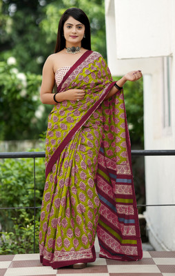 Moda Rapido Printed Bollywood Cotton Silk Saree(Mustard)