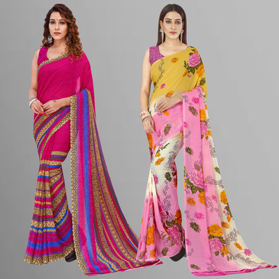 Anand Sarees Paisley, Printed Daily Wear Georgette Saree(Pack of 2, Pink, Multicolor)
