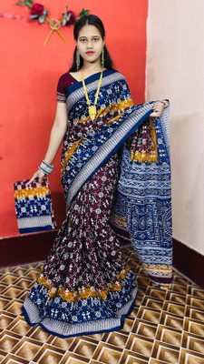 ARTFULTHREADS Printed, Graphic Print Sambalpuri Pure Cotton Saree(Multicolor)