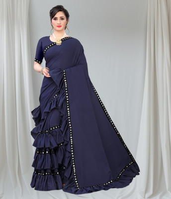 mahibhag Solid/Plain, Embroidered Bollywood Lycra Blend Saree(Blue)