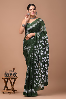 COTTON MULMUL STORE Printed Daily Wear Pure Cotton Saree(Green)