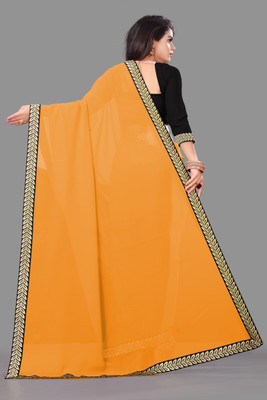 YP CREATION Solid/Plain Daily Wear Georgette Saree(Yellow)